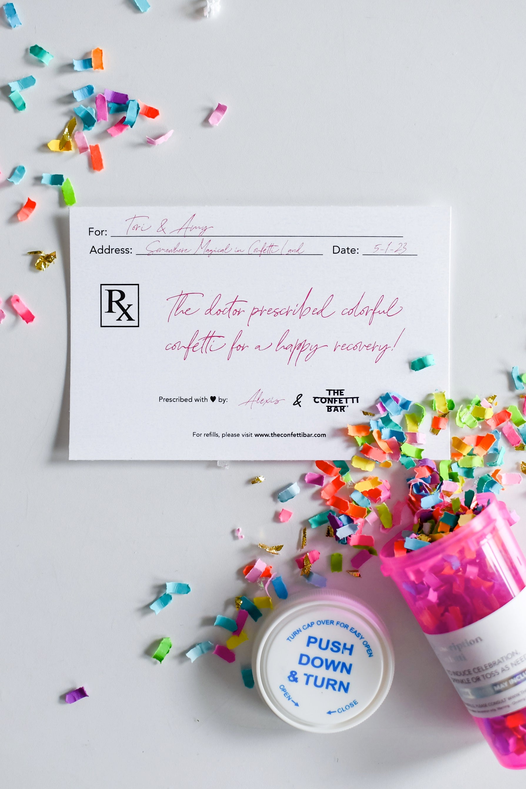prescription confetti gift note
