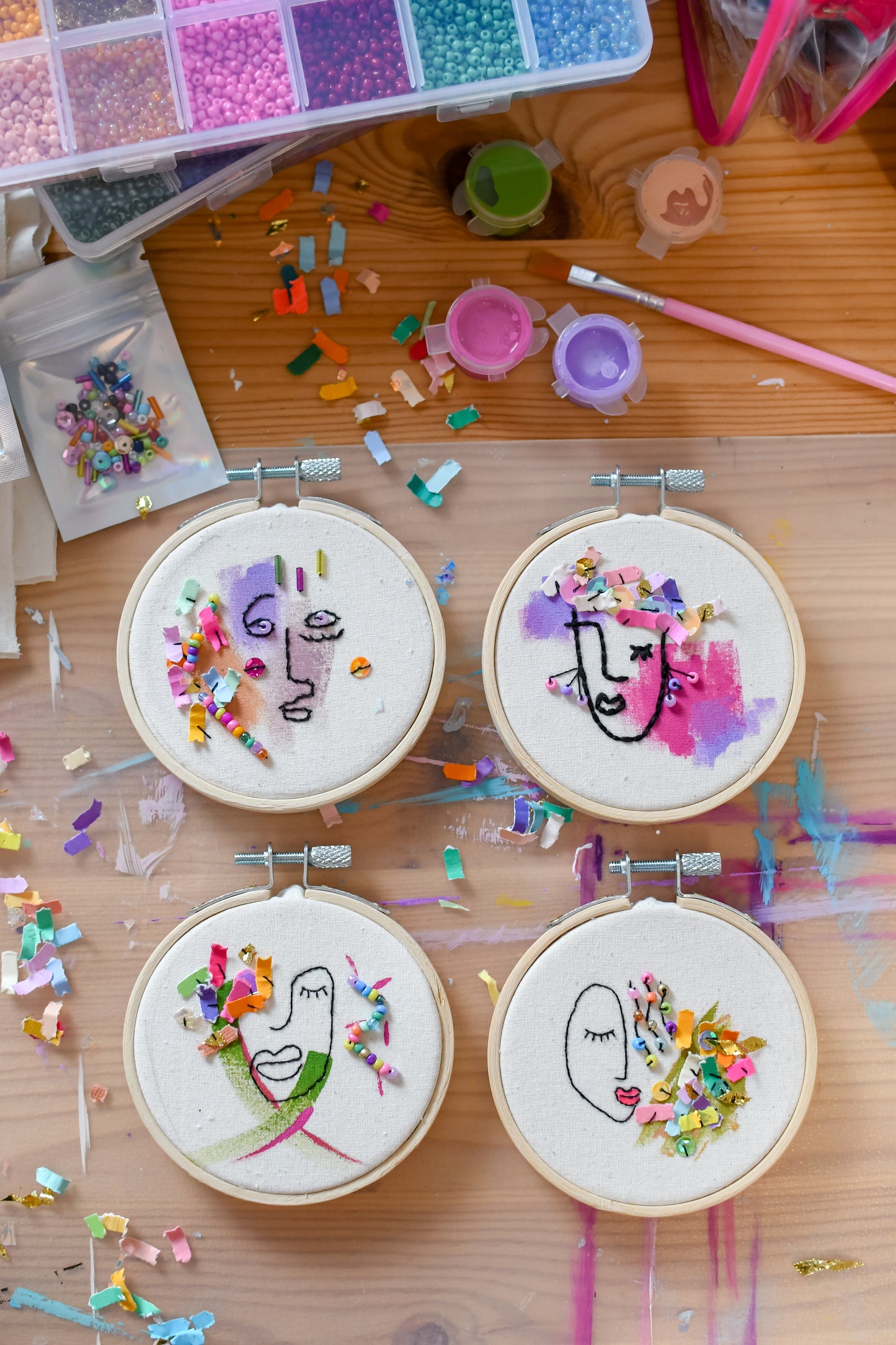 Abstract Confetti Portrait Embroidery Kit