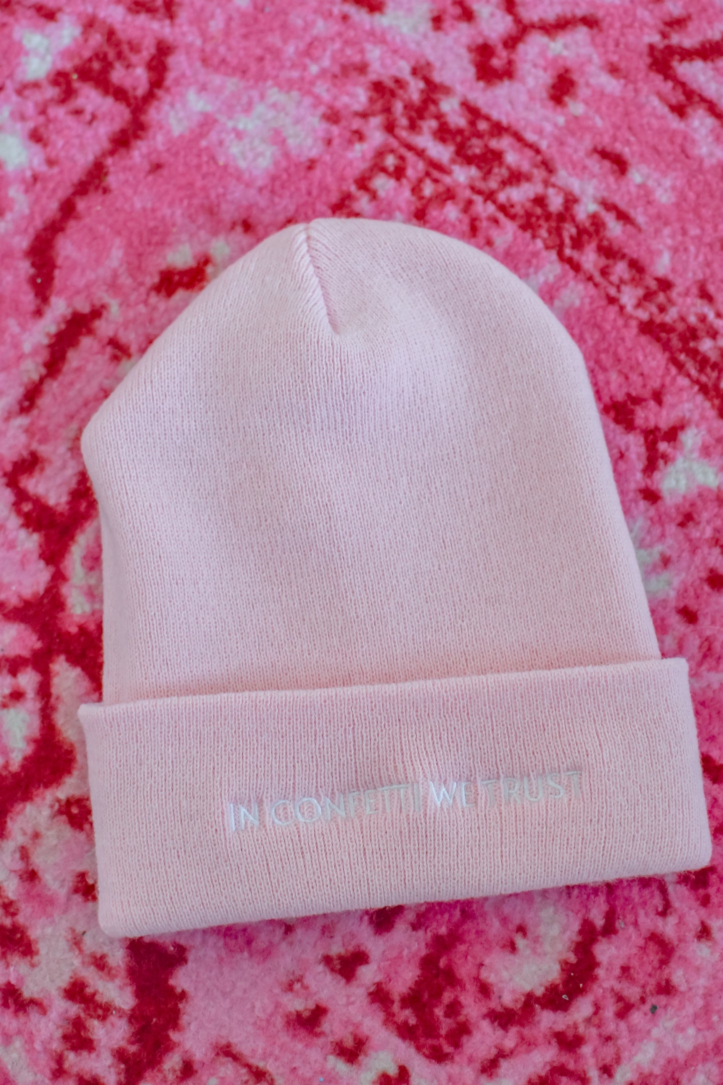 In Confetti We Trust Pink Cuffed Beanie Hat