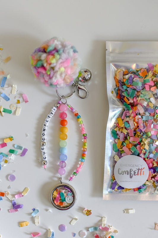 "Cue Confetti" Emergency Confetti Keychain