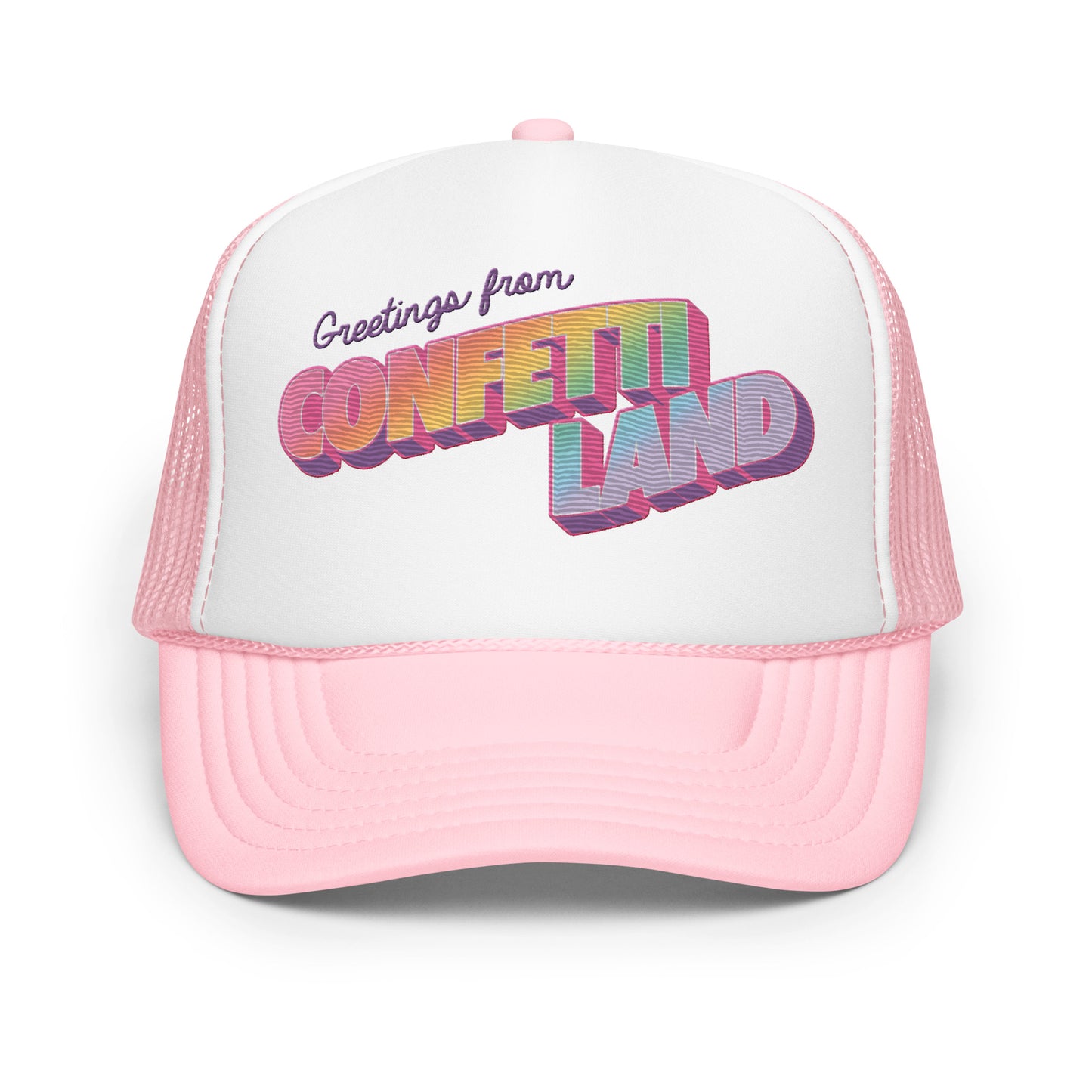 "Greetings From Confetti Land" Embroidered Trucker Hat