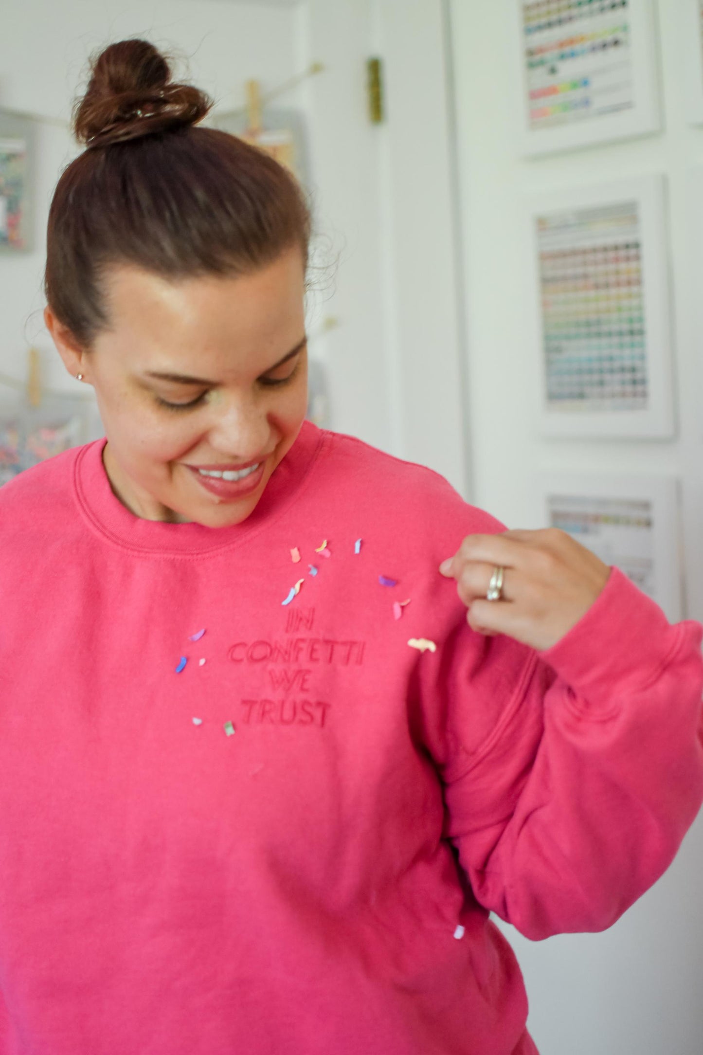 In Confetti We Trust Pink Crewneck Sweatshirt