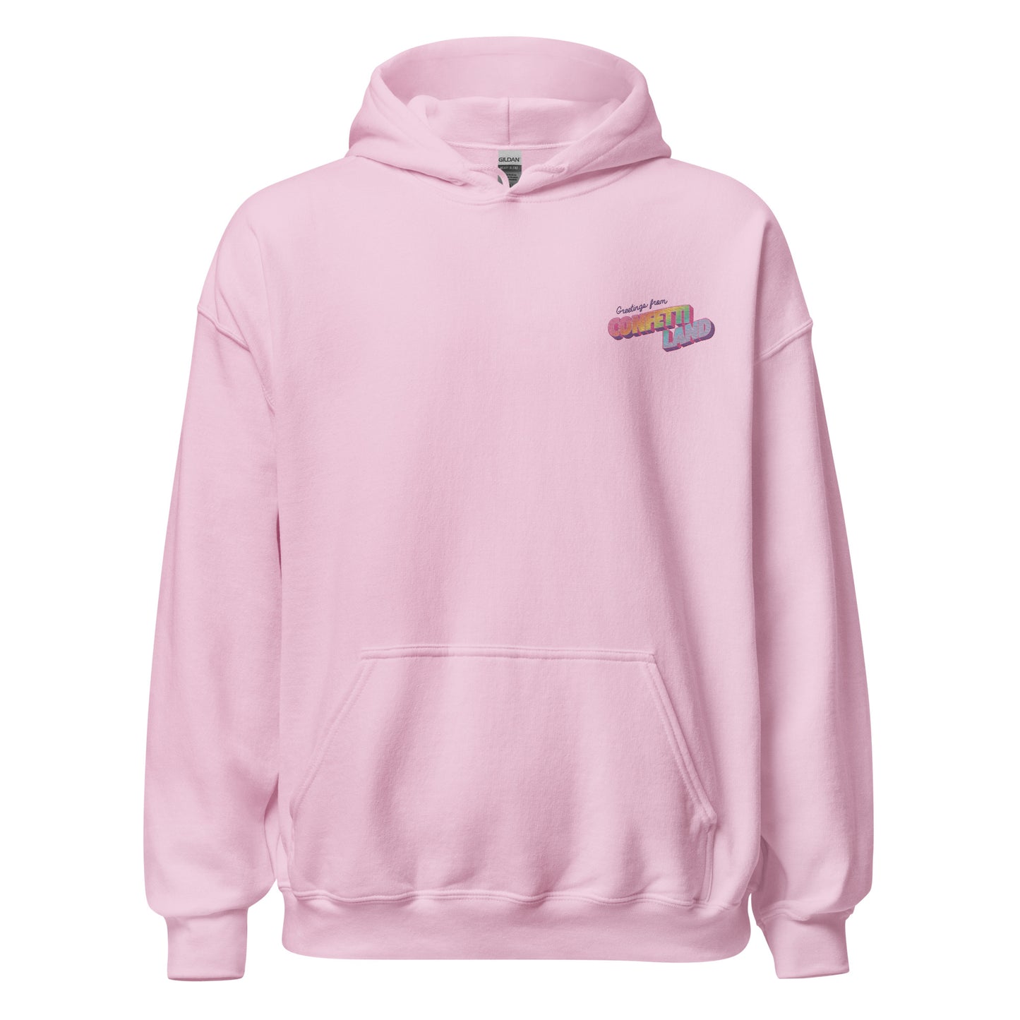 "Greetings From Confetti Land" Embroidered Hoodie