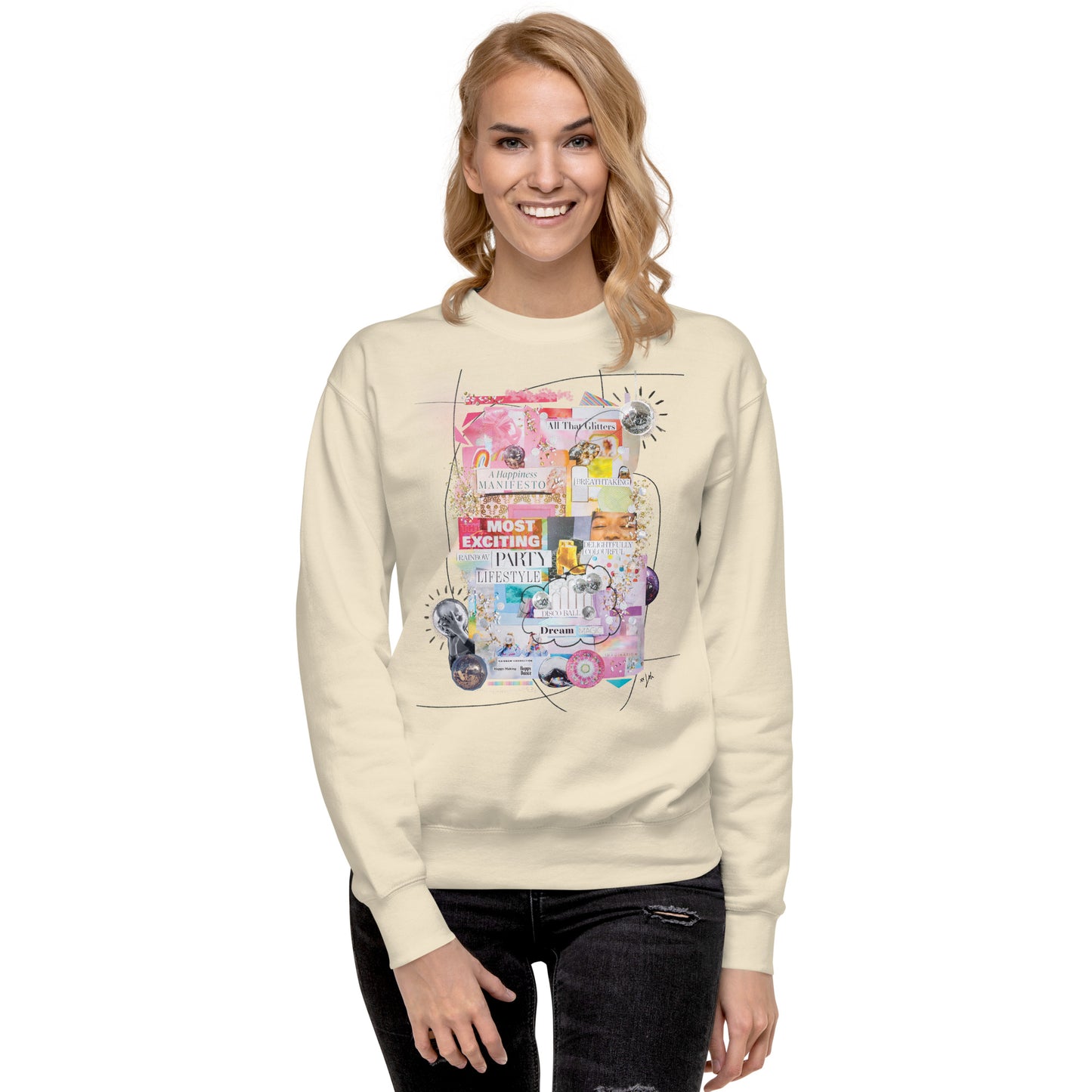 "disco ball dream magic" Collage Art Crewneck Sweatshirt