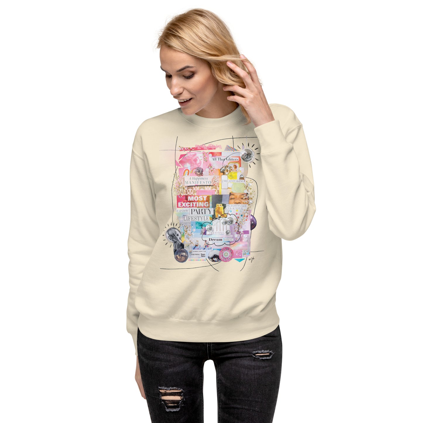 "disco ball dream magic" Collage Art Crewneck Sweatshirt